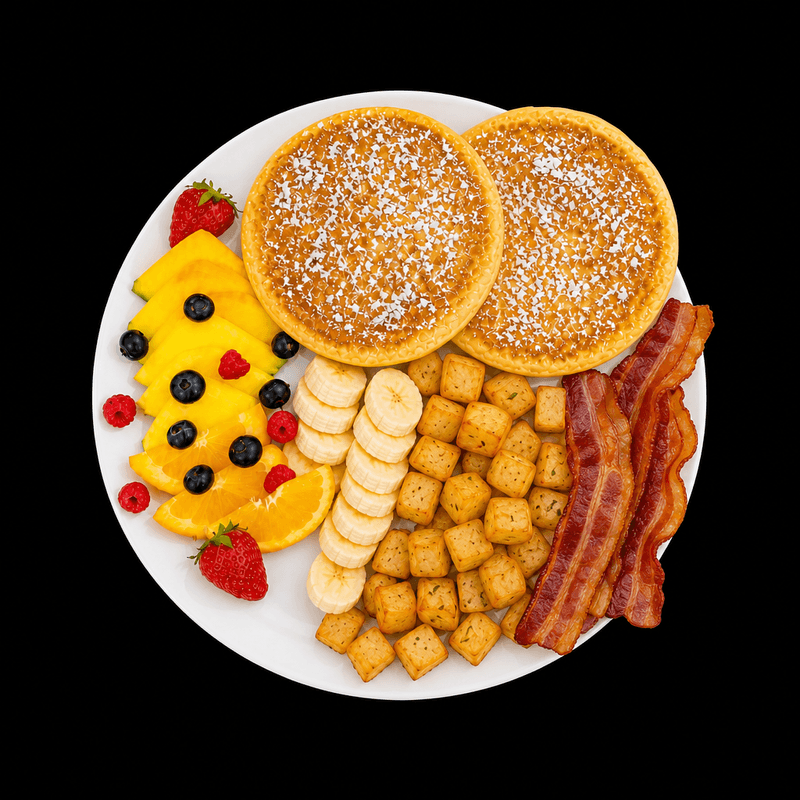 DEUX CRÈPES OU DEUX PAINS DORÉS AVEC 1 CHOIX DE VIANDE / TWO CREPES OR TWO FRENCH TOASTS WITH ONE CHOICE OF MEAT