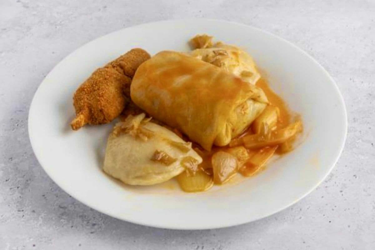 #5A 1 Pork Shish-Kabob, 1 Cabbage Roll, & 2 Perogies