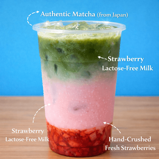 Real Strawberry Matcha Latte / 리얼 딸기 녹차 라떼 / 鲜草莓抹茶拿铁