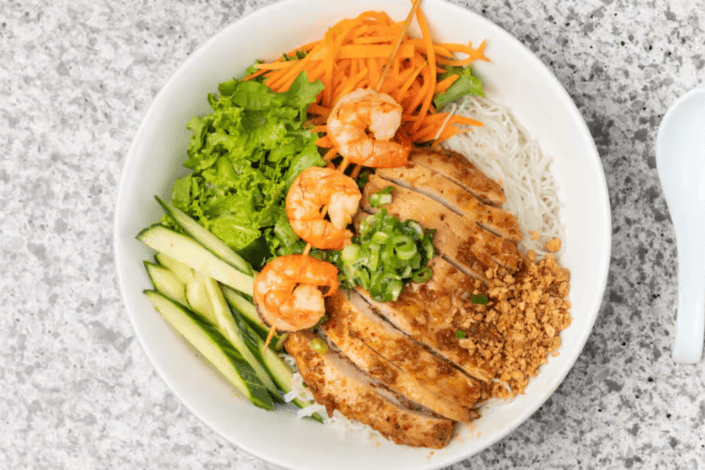 26. Grilled Shrimp and Lemongrass Chicken Vermicelli - Bun Tom, Ga Nuong Sa