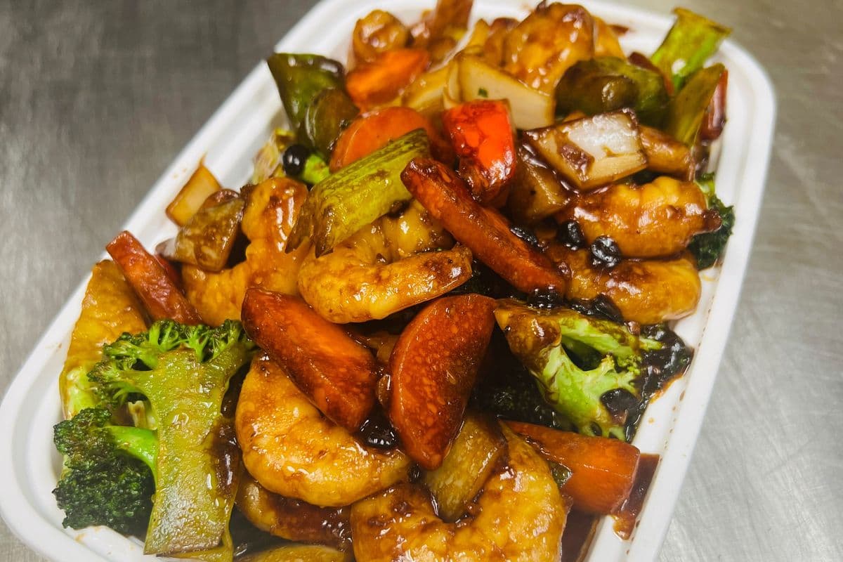 Shrimp with Black Bean Sauce虾仁豆豉炒杂菜