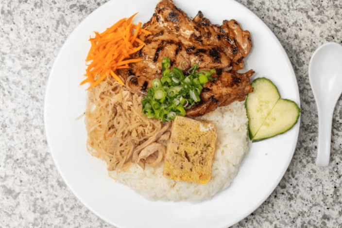 37. Grilled Chicken, Shredded Pork, and Steamed Pork with Egg - Com Ga Nuong Sa, Bi, Cha