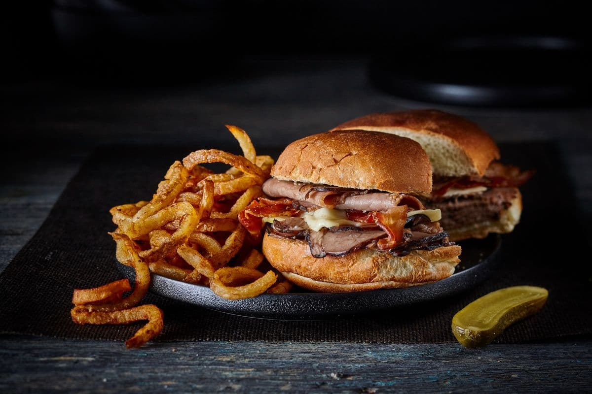 Combo Roast Beef, Turkey Bacon, and Swiss Cheese Sandwich