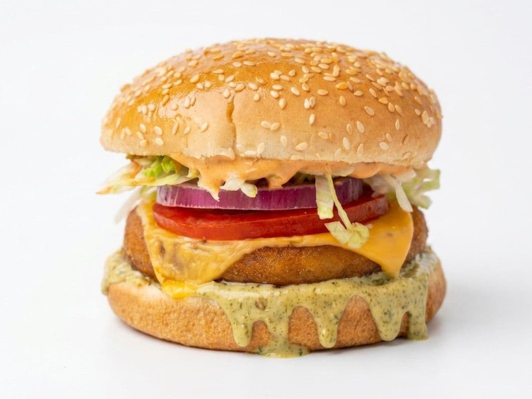 Hot Tangy Aloo Tikki Burger (Vegan)