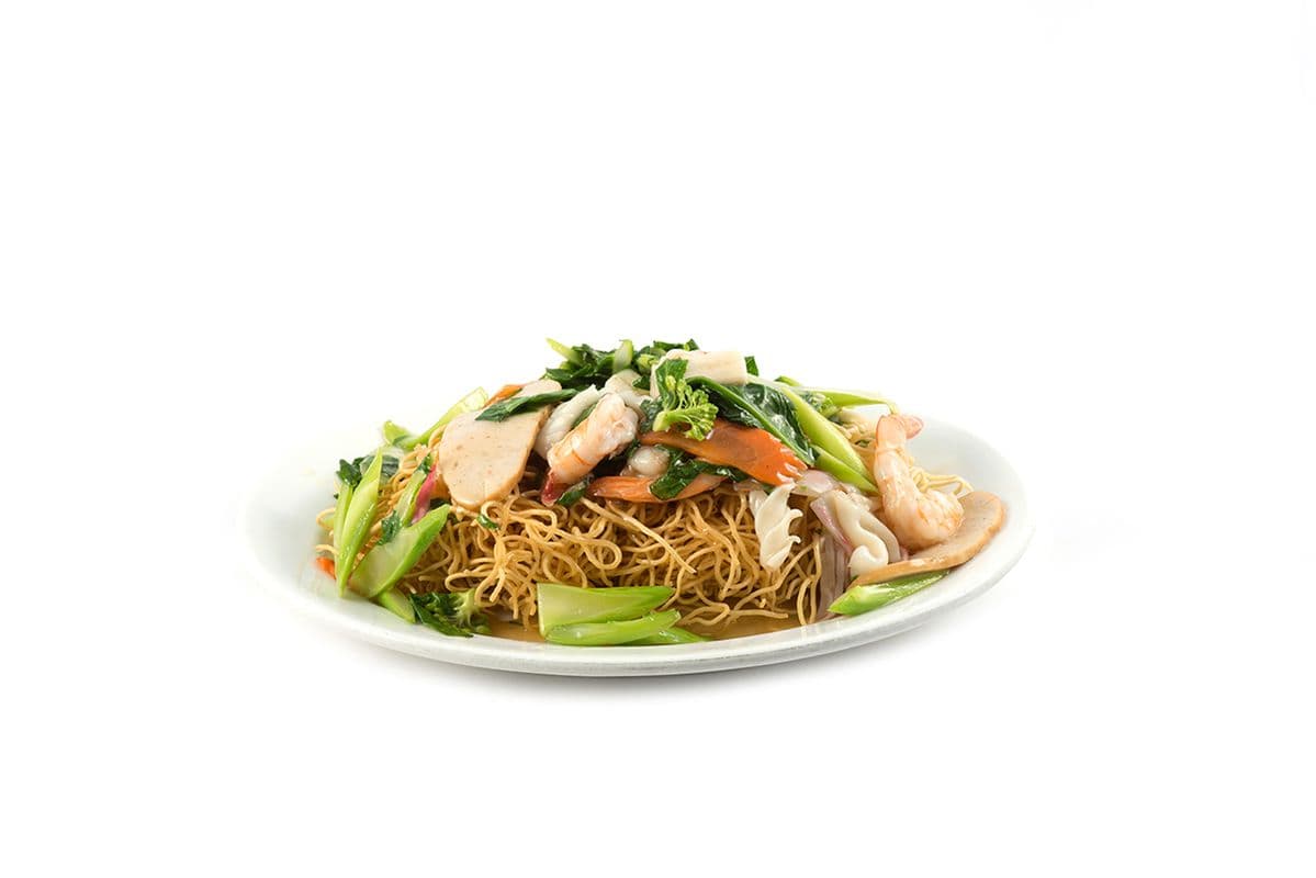 63. Nouilles croustillantes aux fruits de mer et brocoli chinois / Crispy Noodles with Seafood and Chinese Broccoli