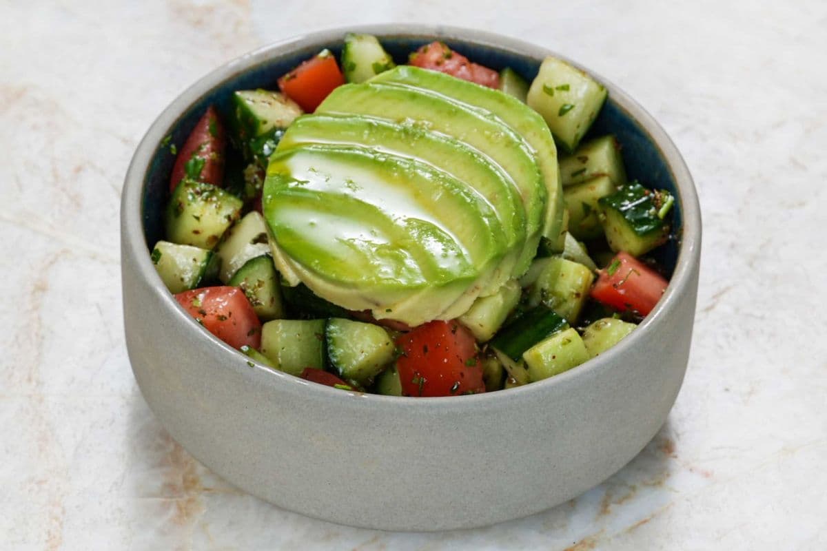 Cuke, Tom, and Avo Salad