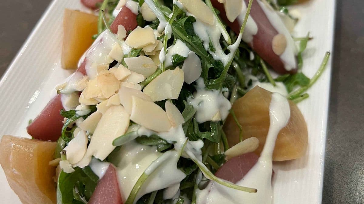Poached Pear and Golden Beets Salad