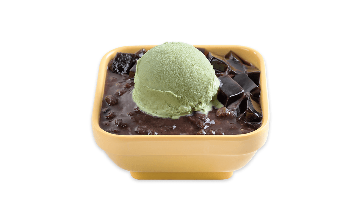 Grass Jelly and Red Bean Soup with Matcha Ice Cream - 红豆凉粉配绿茶雪糕
