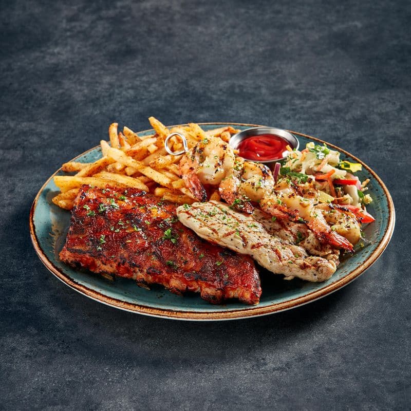1/2 BBQ Back Ribs – Trio with Chicken & Shrimp