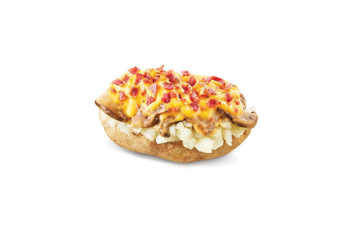 Bacon Portabella Mushroom Melt Baked Potato (Cals: 560)
