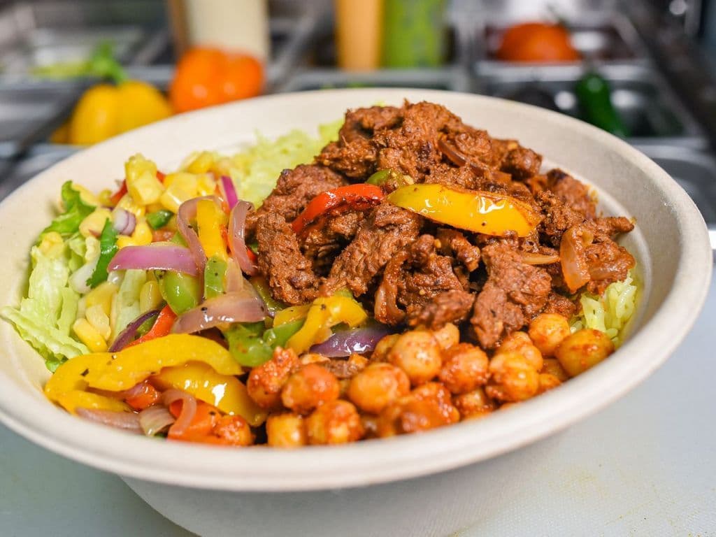 Stir fried curry Beef Salad bowl