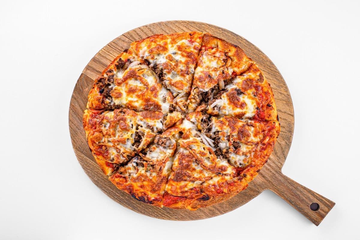 12. 10" Medium Ground Beef, Mushroom, and Onion Pizza