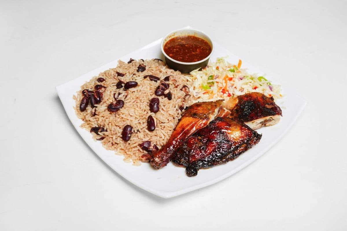 Jerk and BBQ Chicken Rice and Peas