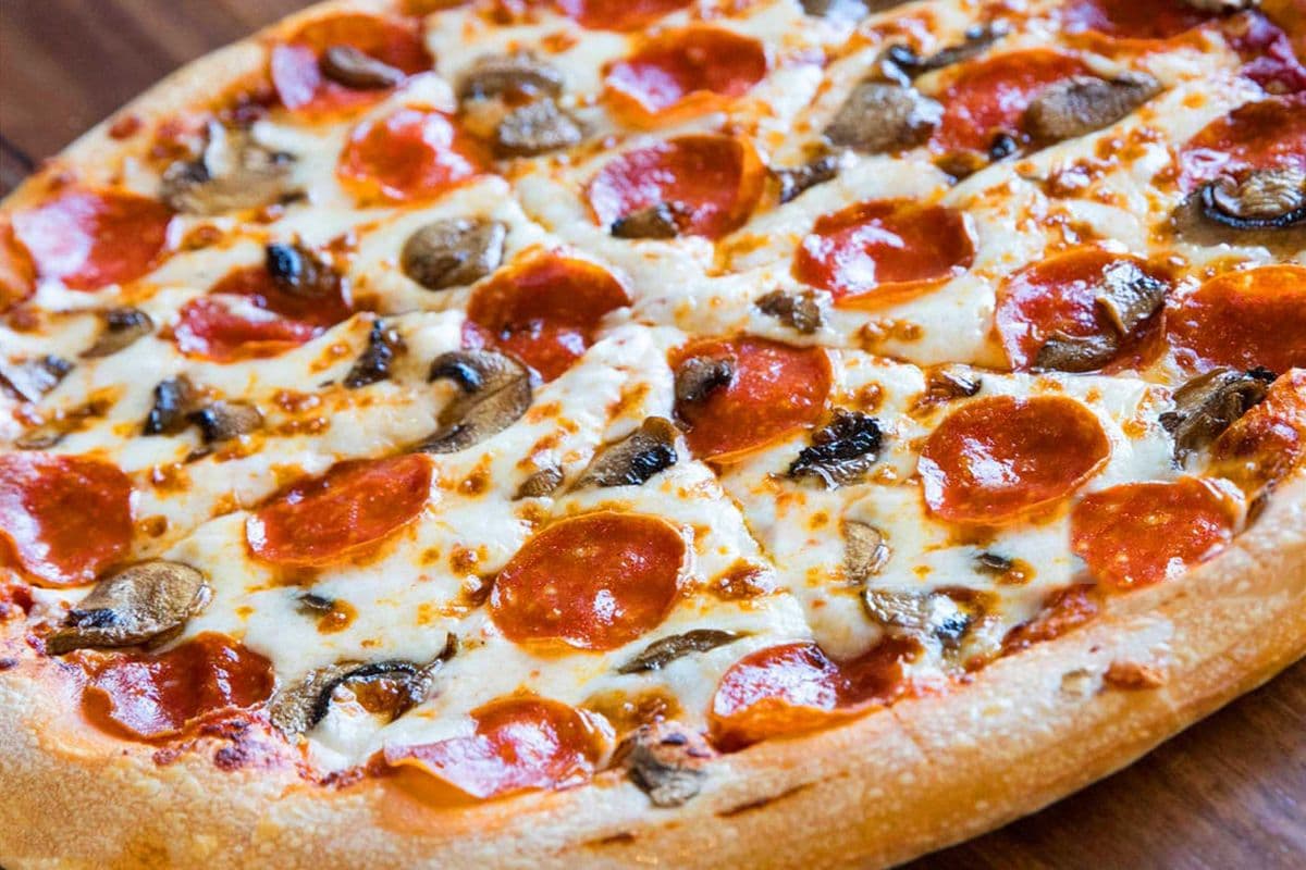 13" Bacon, Mushroom, and Sausage Pizza
