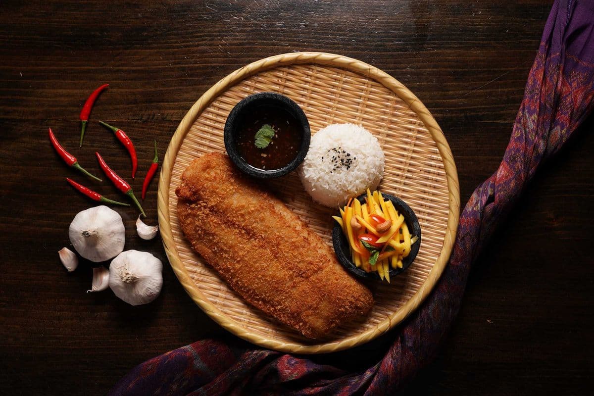 Pla Tod w/ Mango Salad + Jasmine rice