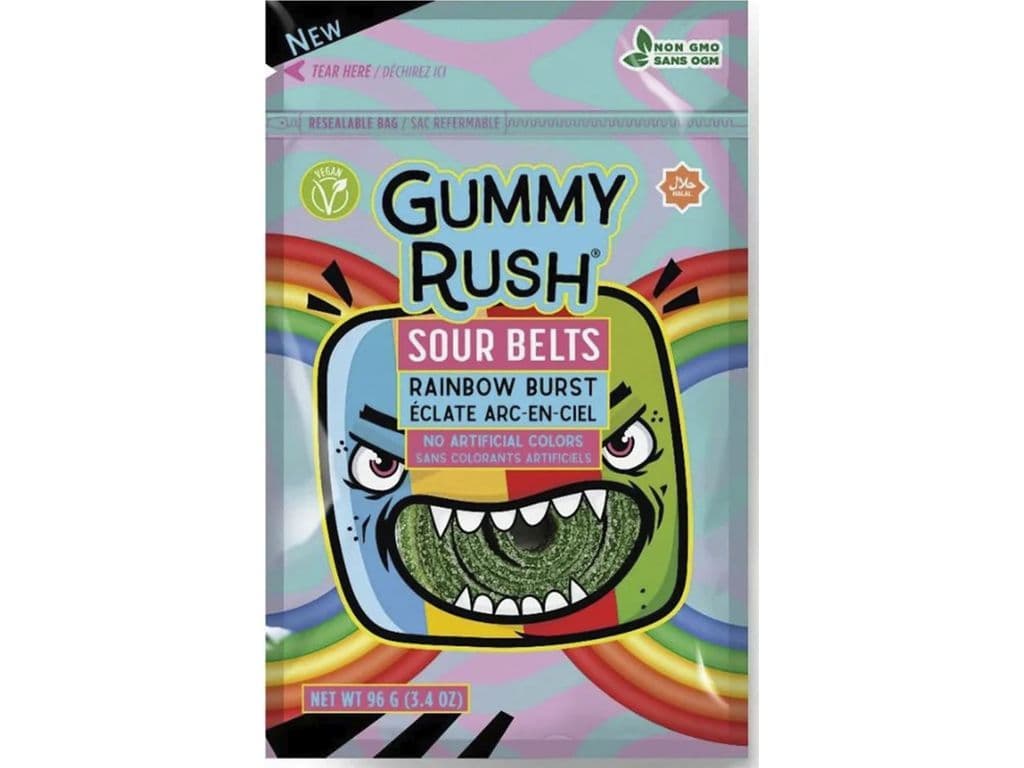 Gummy Rush Rainbow Sour Belts Vegan Gummy Candy 96g Halal Gummies