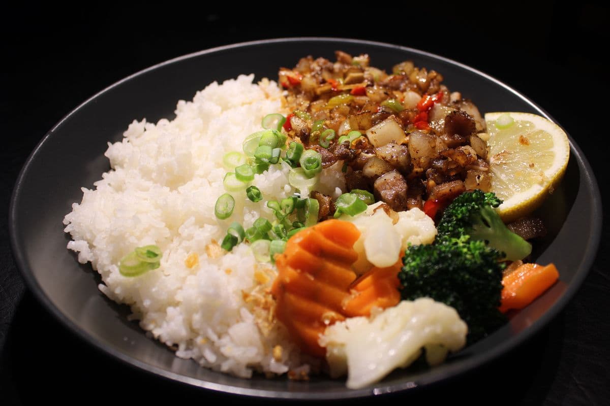 Pork Sisig Rice and veggies