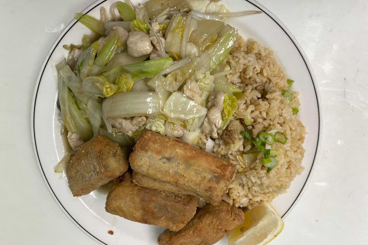 2. Chicken Fried Rice, Bon Bon Spareribs(5 pieces) with 1 piece of lemon , and Chicken Chop Suey