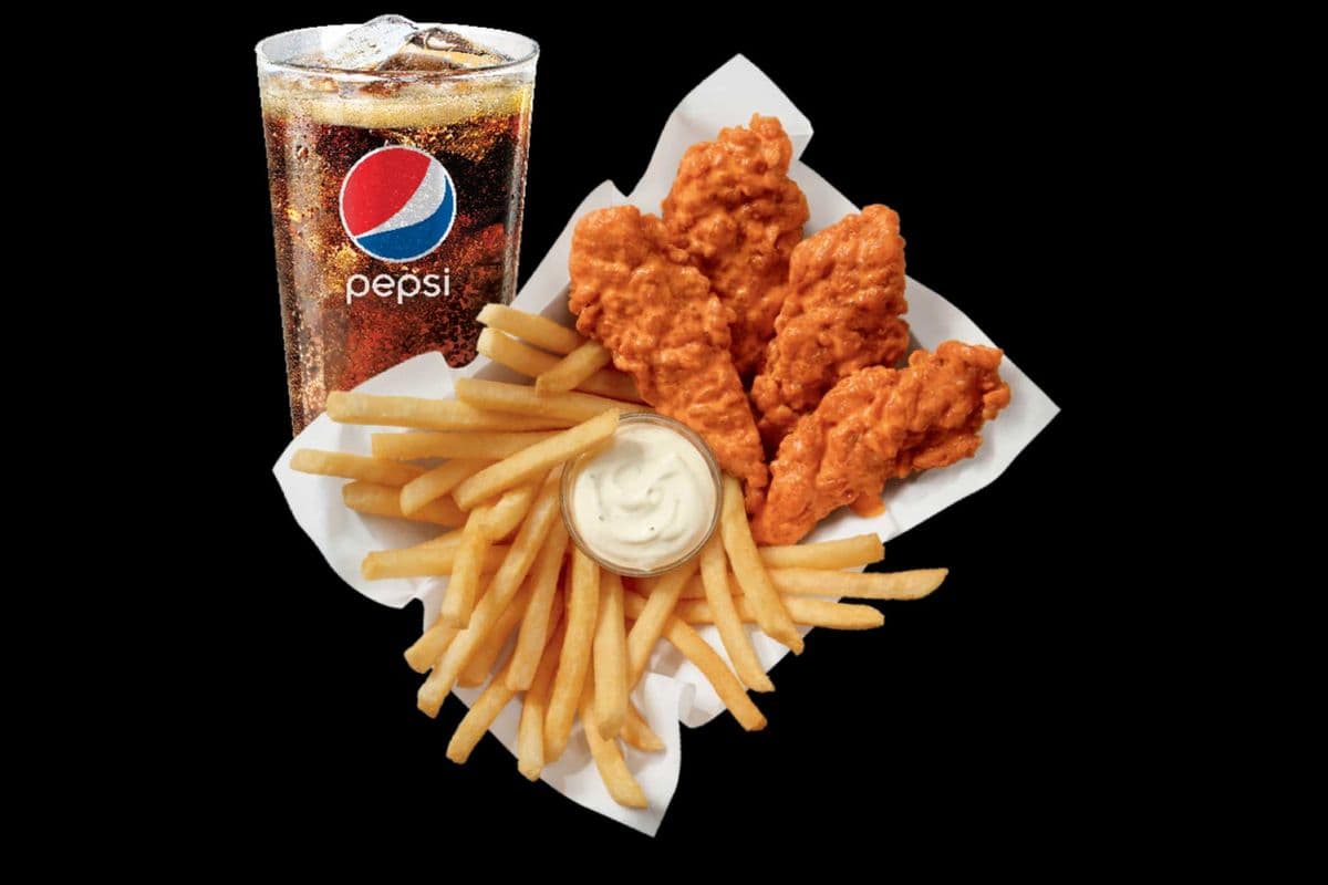 Buffalo Sauced & Tossed Chicken Strip Basket with Drink