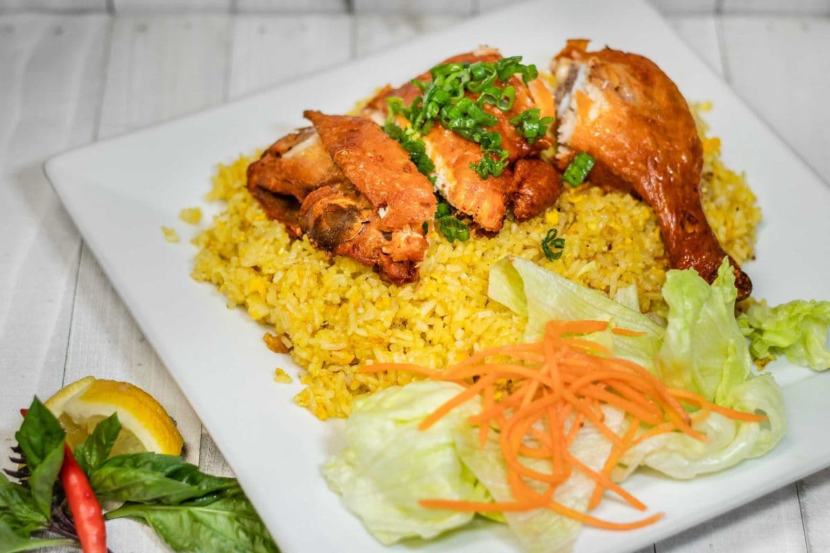 31. Deep-Fried Chicken Leg on Fried Rice