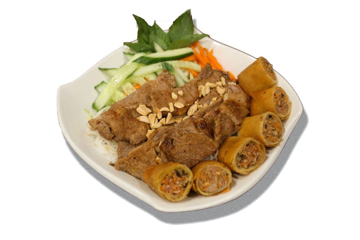 14. Grilled Pork and Spring Rolls on Vermicelli (Bun Thit Nuong Cha Gio)
