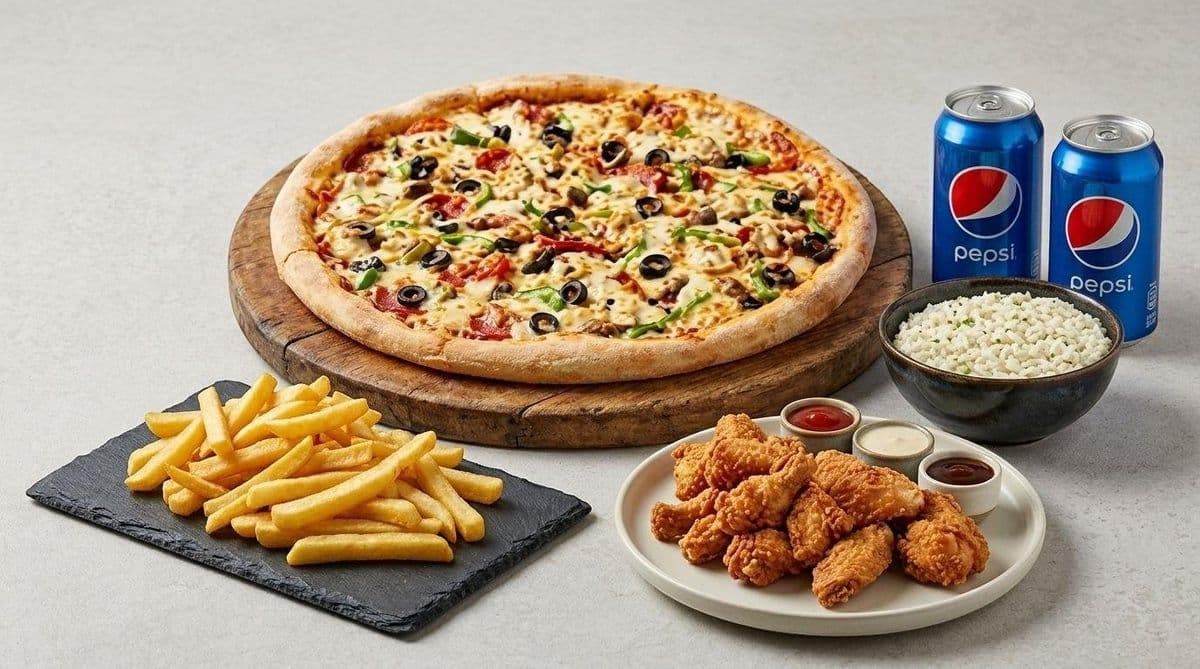 Combo #6 - Pizza Petite + 12 ailes ou 15 croquettes + 2 Pepsi