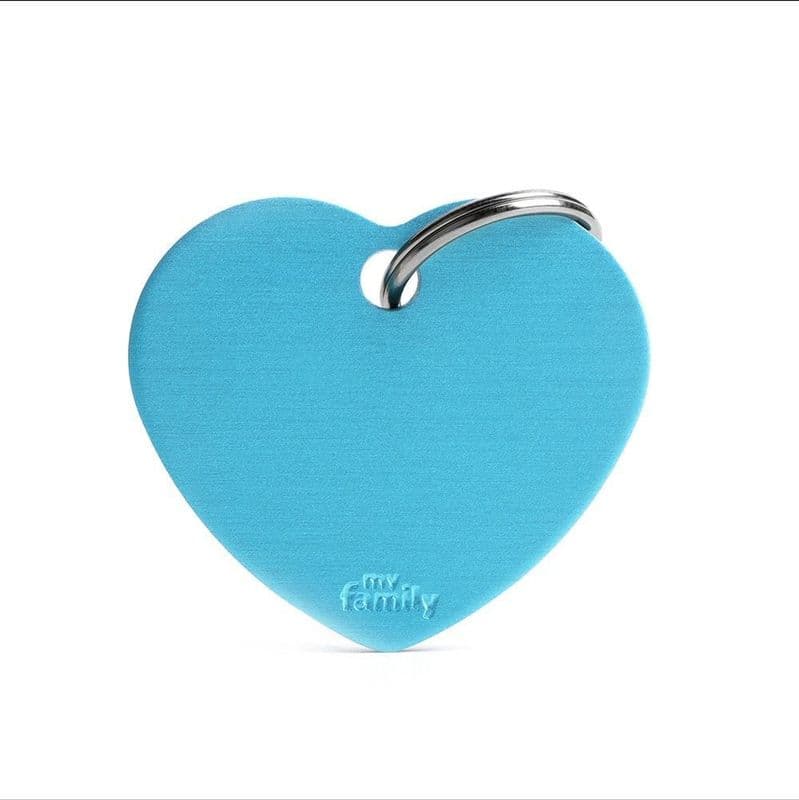 MyFamily Light Blue Aluminum Heart Engraved Tag