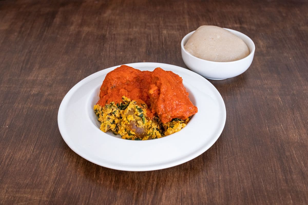 Pounded Yam Served with Fried Chicken