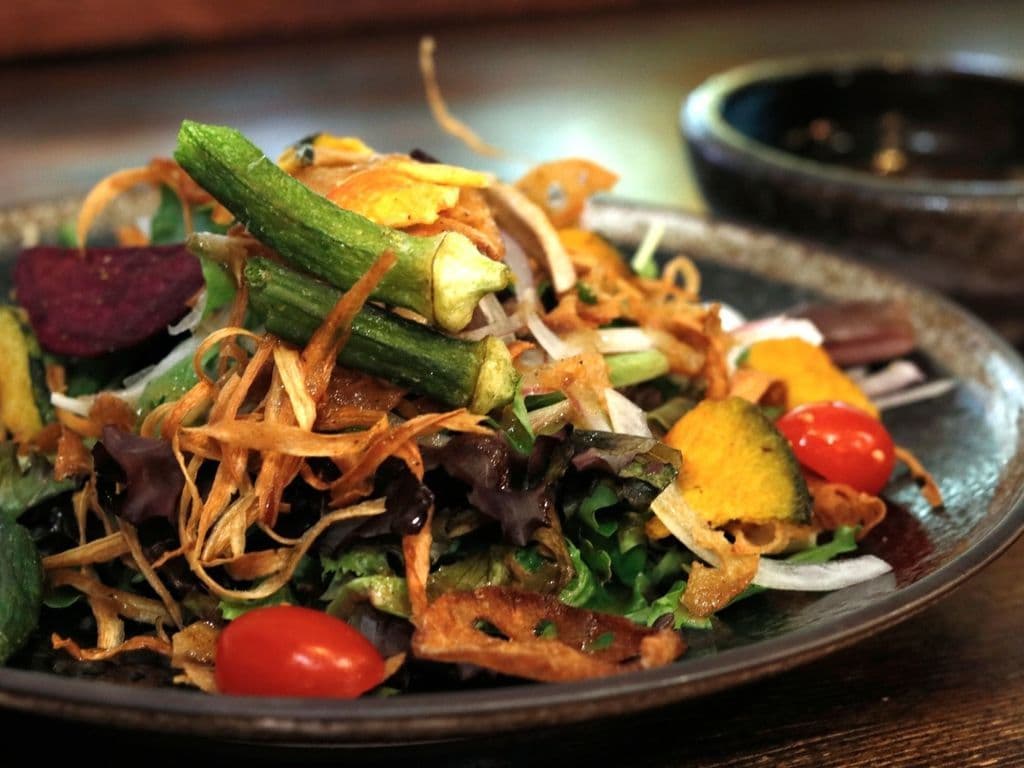 Root Vege Chips and Mushroom Salad