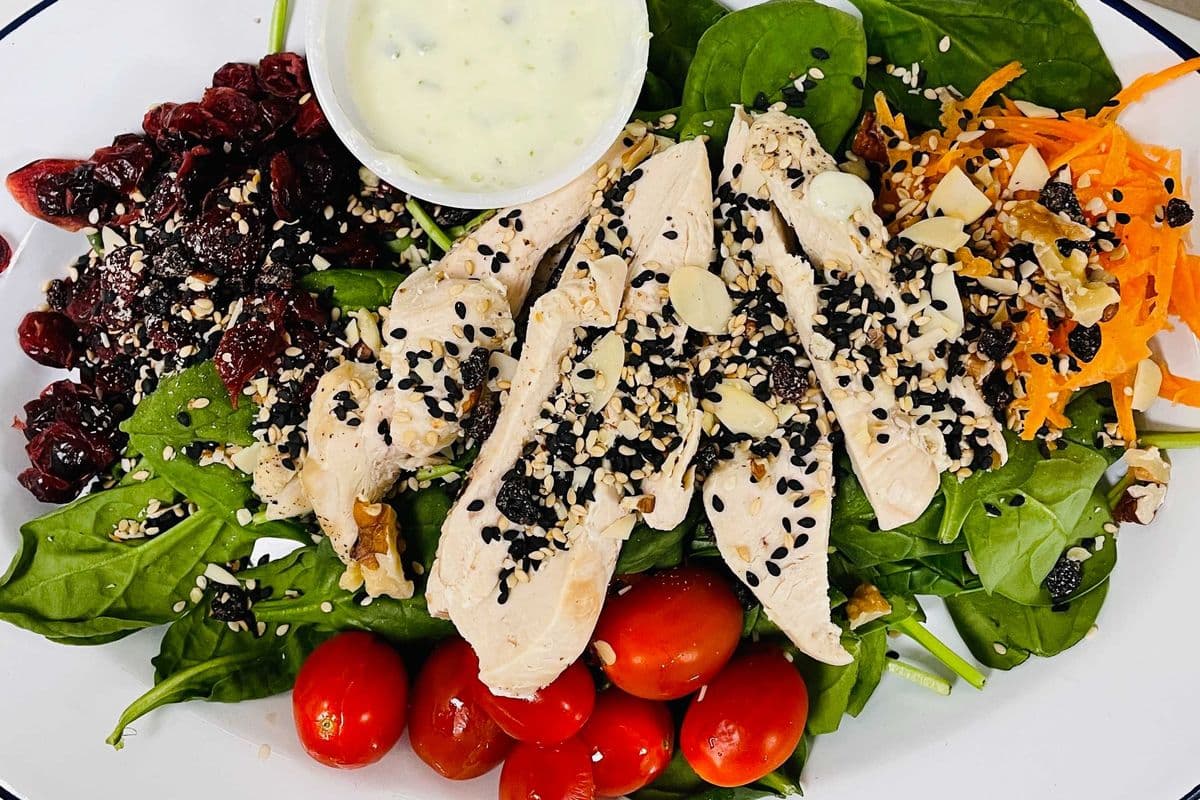 Spinach Chicken Salad with Lime Basil Dressing