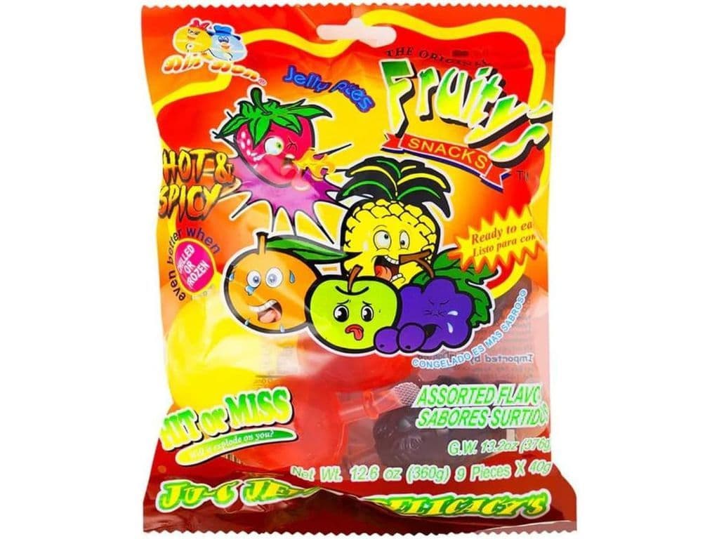 Din Don Fruity Snacks Hot and Spicy Jelly Fruit Squirters 9 Pack 360g