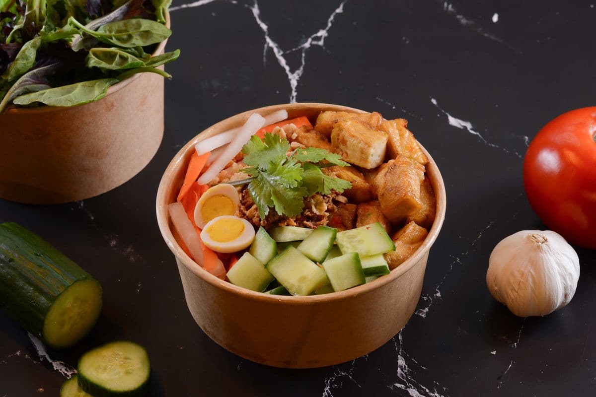Golden Tofu Veggies Farm Harvest Sticky Rice Bowl