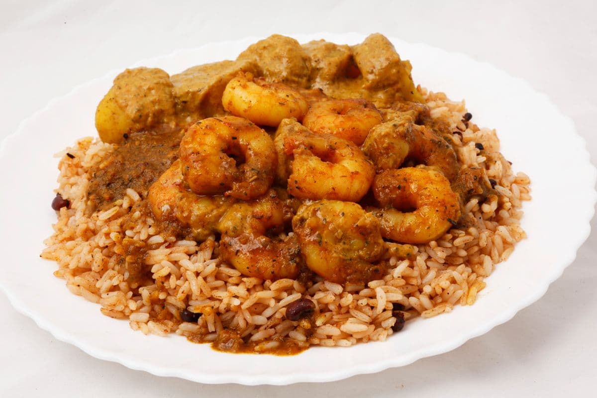 Shrimp Curry with Rice and Peas