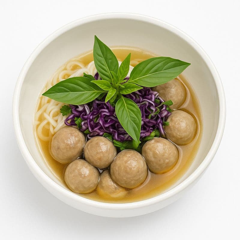 Beef Balls Rice Noodle Soup  / Soupe de nouilles au riz avec boulettes de boeuf