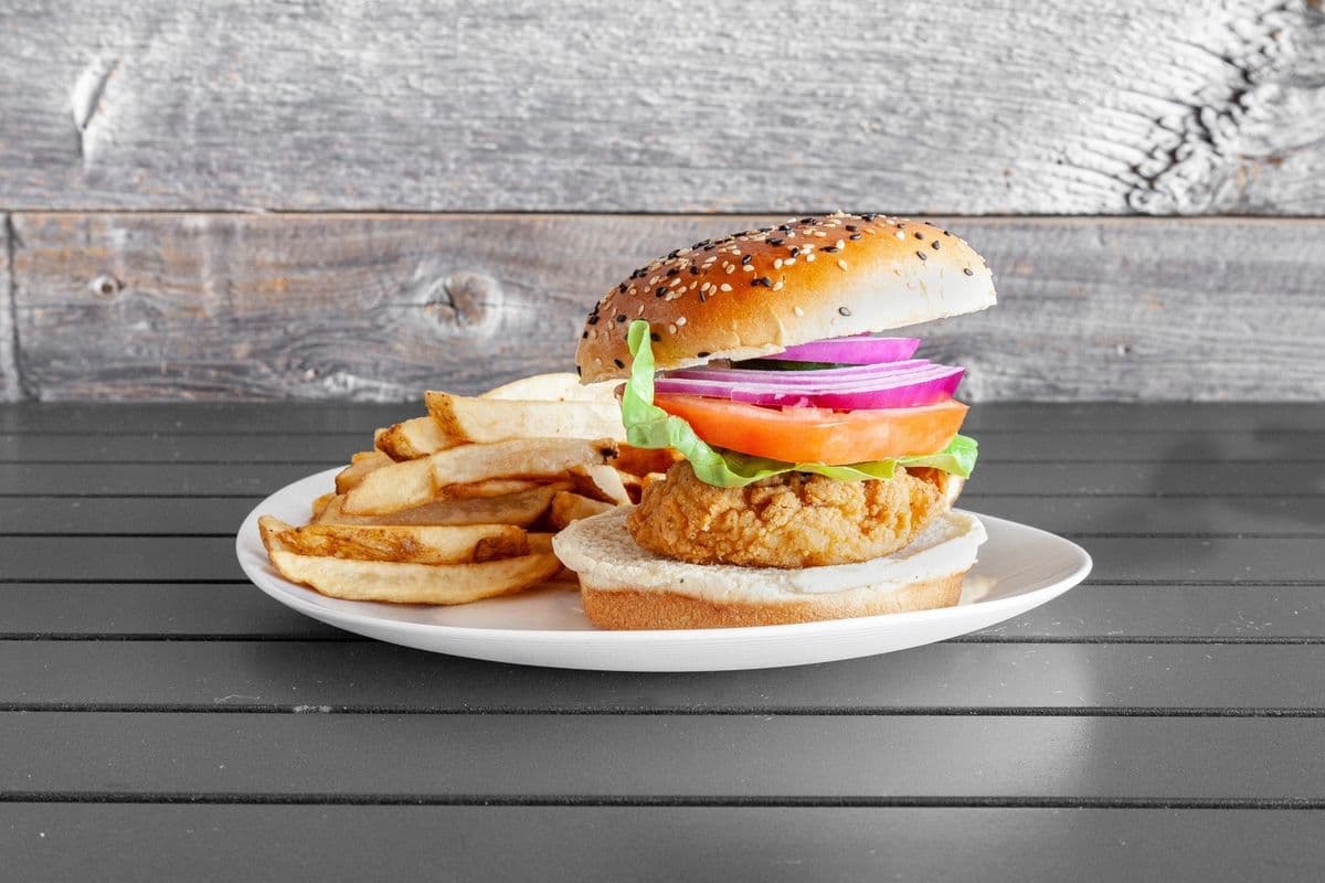 Crispy Chicken Breast Burger (Halal) and Fries