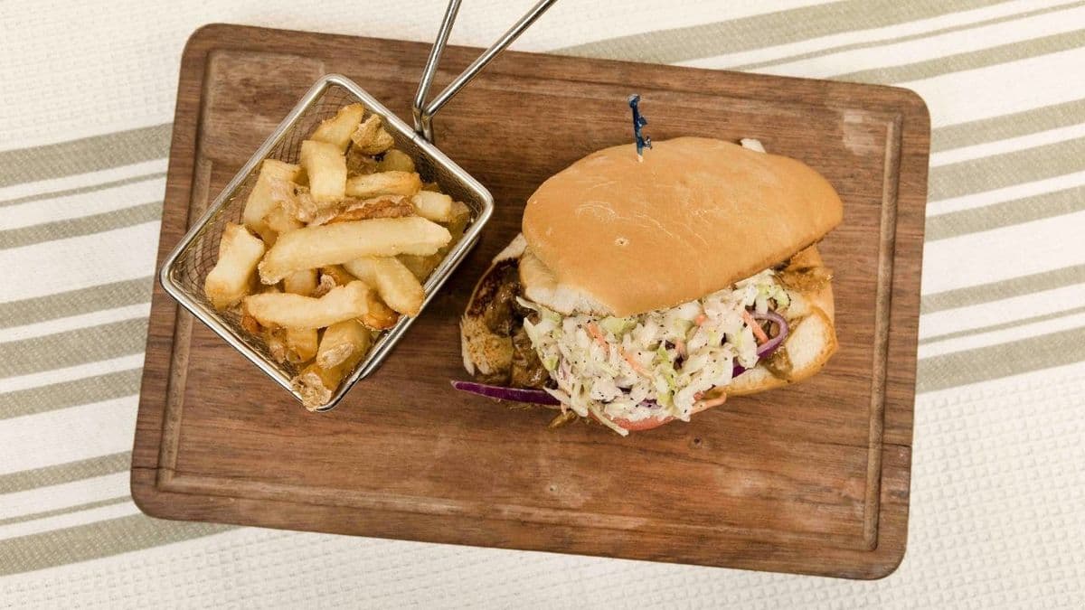 Jerk Sandwich on Coco Bread & Fries