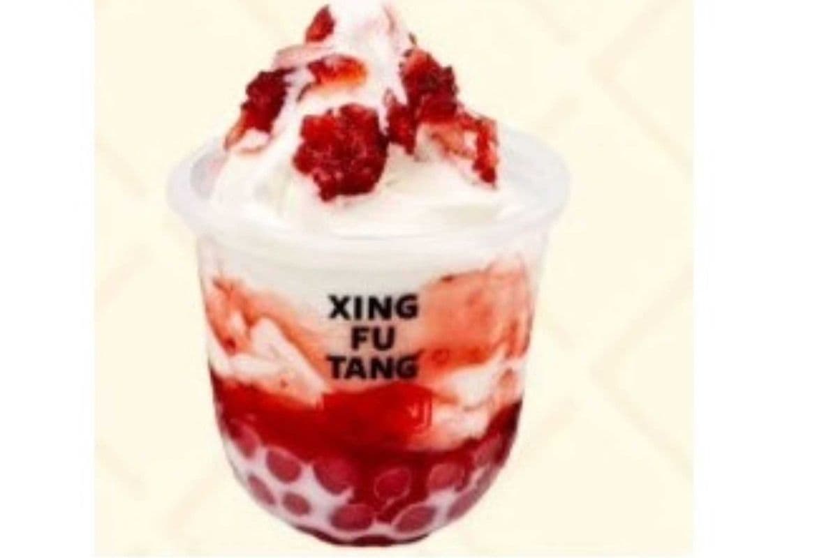 Strawberry Soft Serve with strawberry popping or Sakura Agar Ball