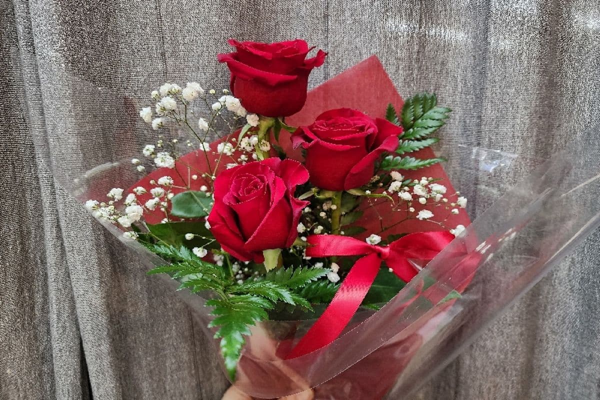 3 Roses, Baby's Breath and Green