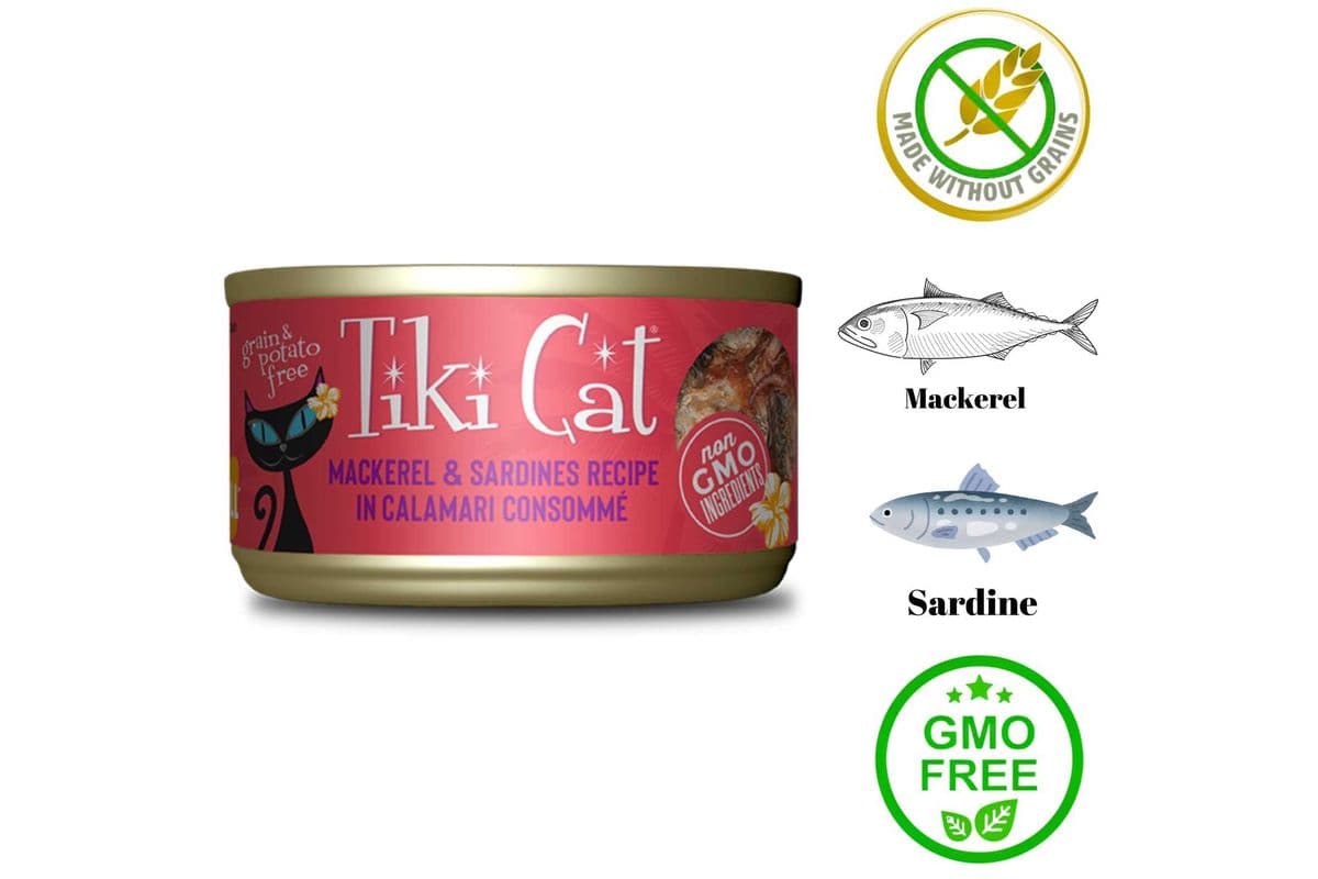Tiki Cat - Grill Mackerel & Sardines in Calamari Consommé Canned Cat Food - 2.8 Oz