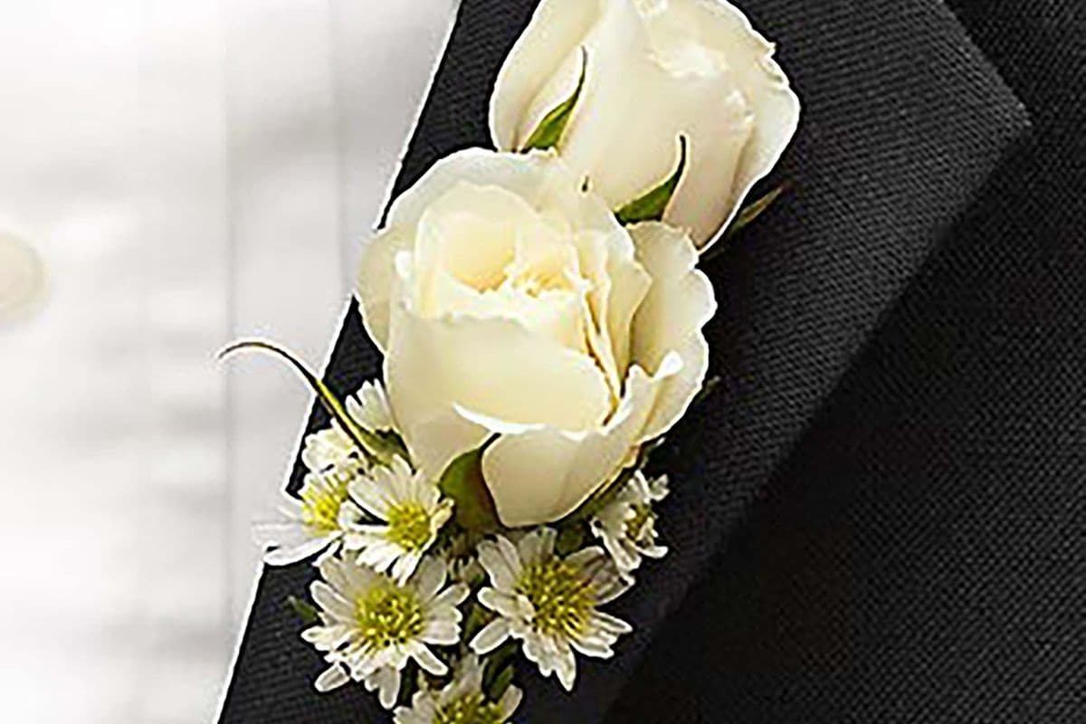 Two White Rose Boutonnieres for Him
