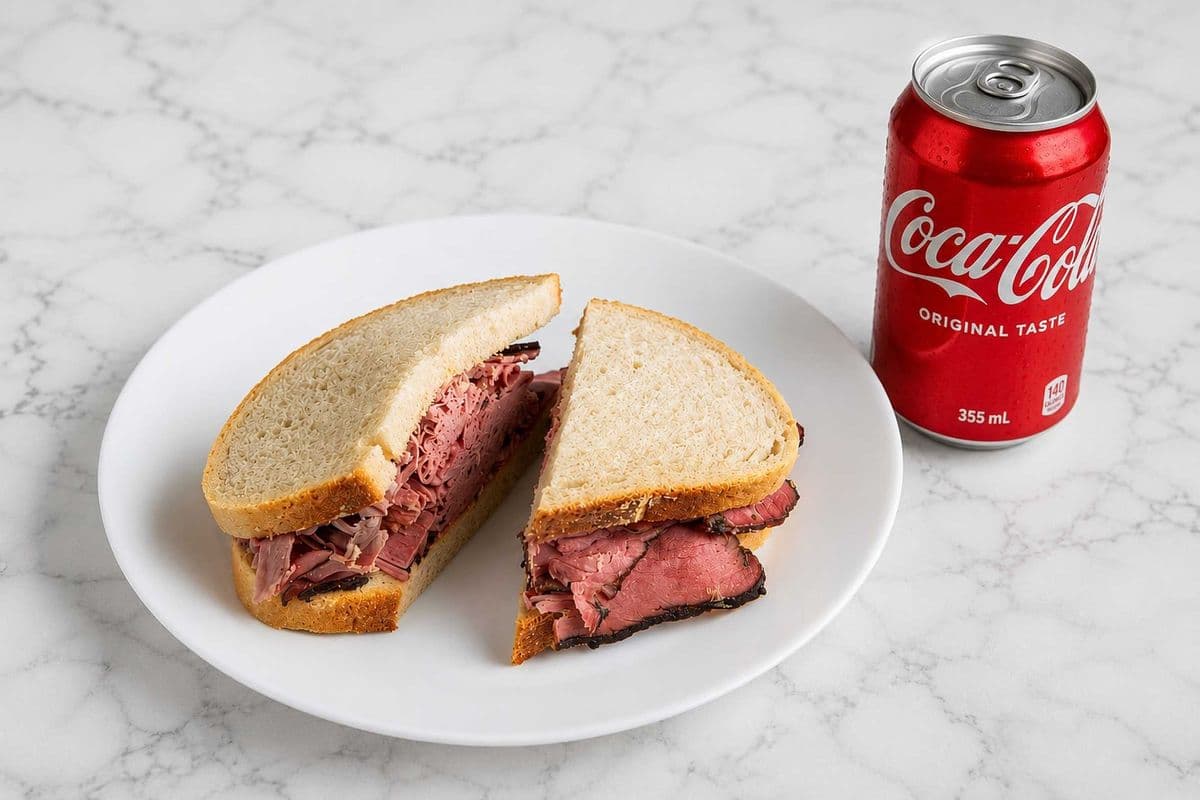 #3 Hot Roast Beef or Montreal Smoked Sandwich with 1 Canned Beverage