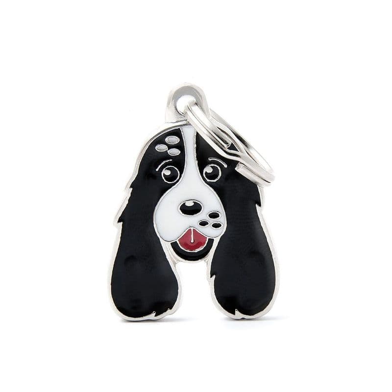 MyFamily Black & White Cocker Spaniel Engraved Tag