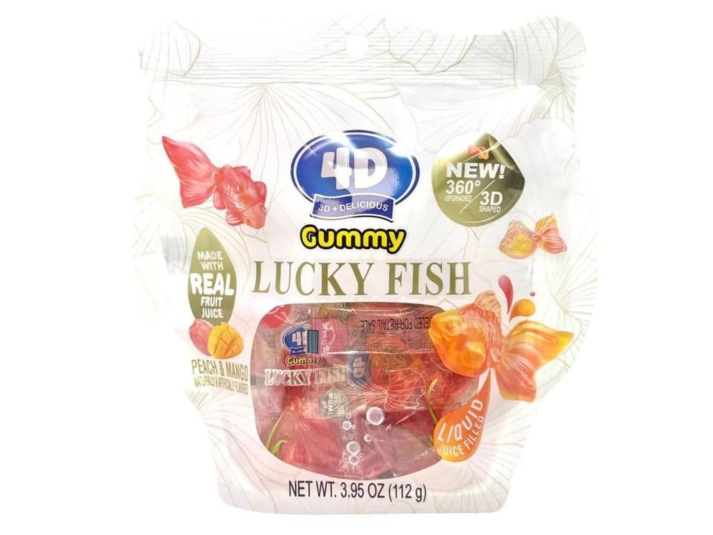 Amos 4D Gummies Lucky Fish Peach Mango Juice Filled Gummies 112g Candy