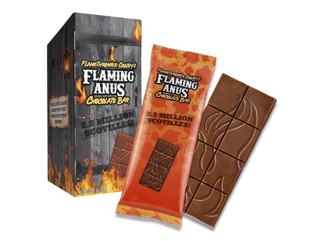 Flaming Anus Chocolate Bar 52g 2.2 Million Scovilles by Flamethrower Candy 