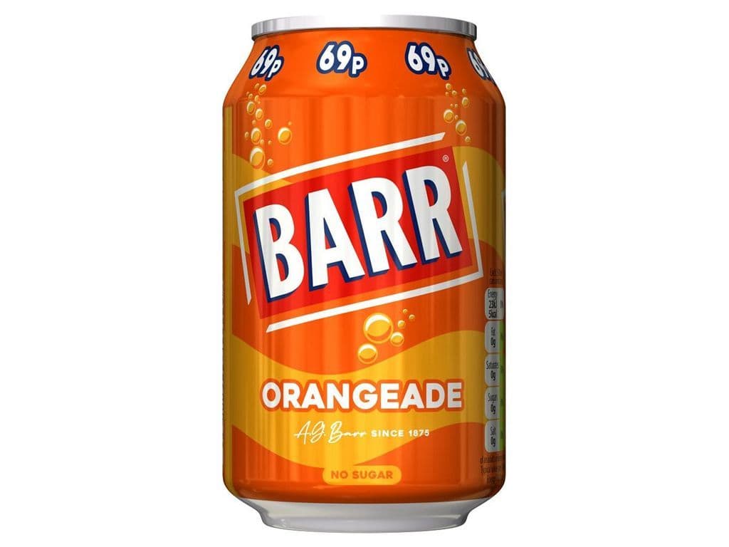Barrs Orangeade Zero Sugar Soda Pop UK 330ml Orange No Sugar Carbonated Drink