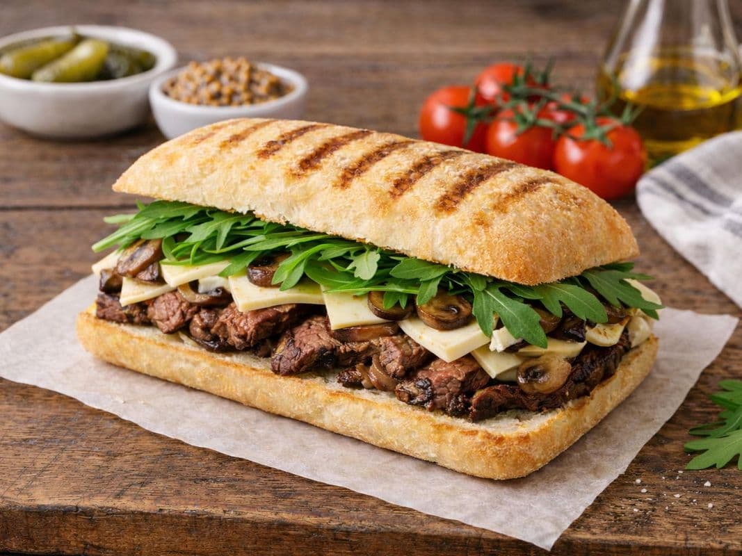 Steak, Swiss & Mushroom Panini