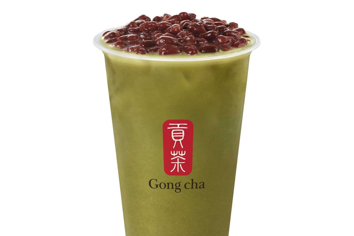 Matcha Milk Tea with Red Bean