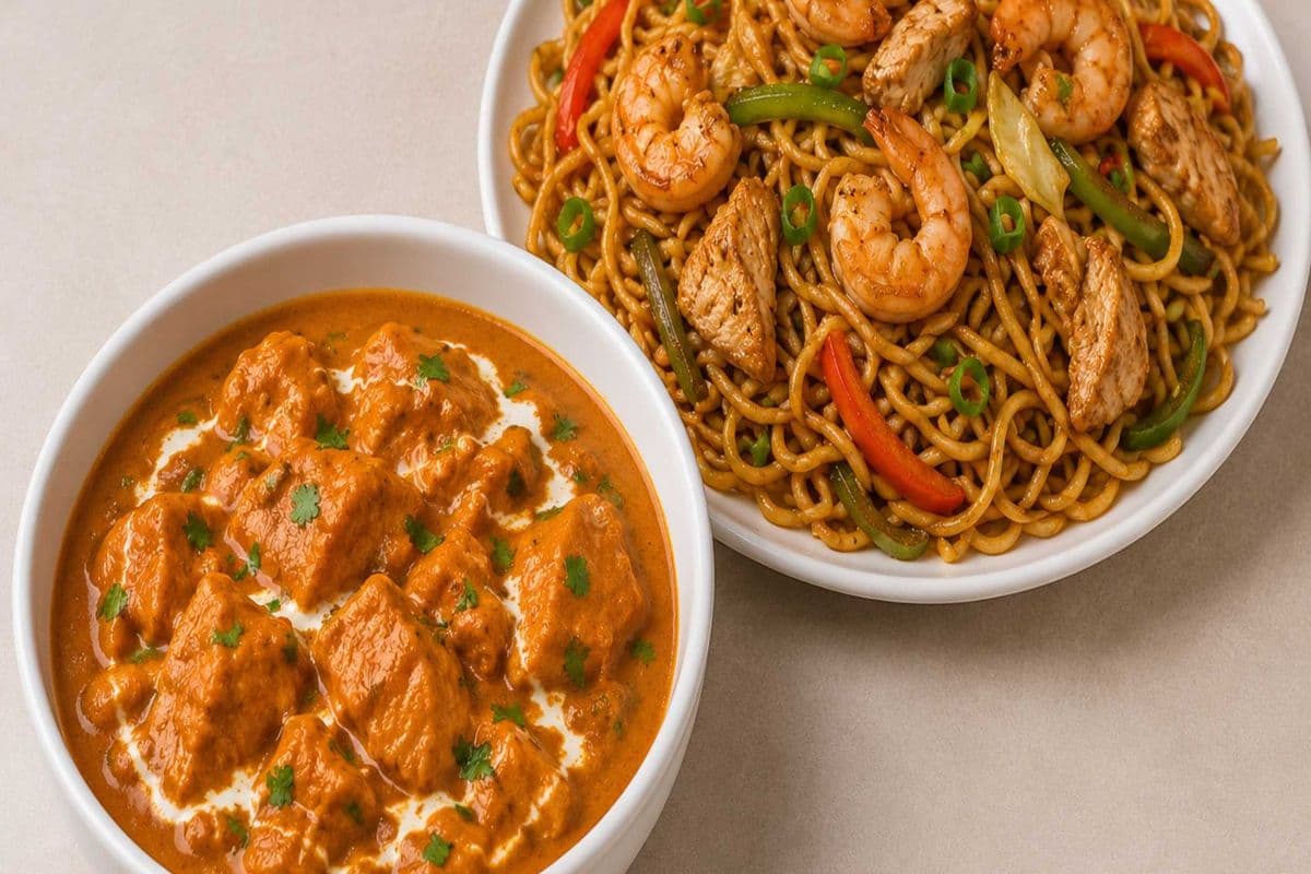 Butter Chicken + Chicken / Shrimp Chowmein