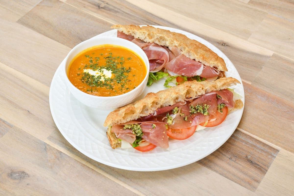 A Cup of Soup of the Day and Full Sandwich