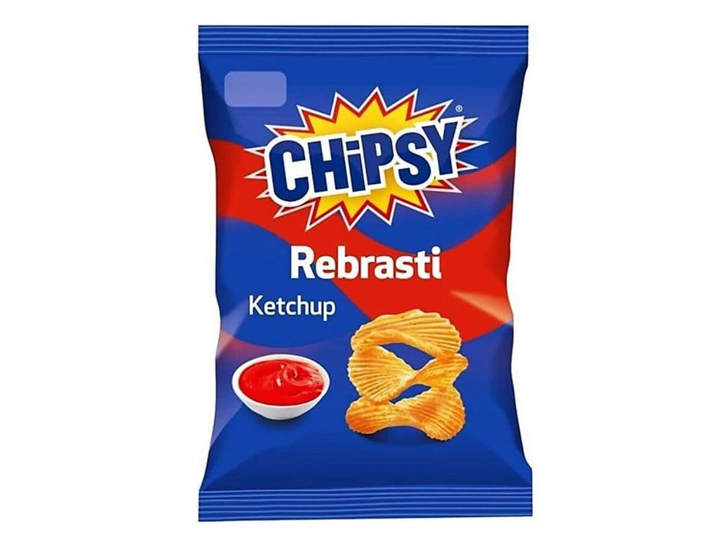 Chipsy Rebrasti Ketchup Crinkle Cut Serbian Potato Chips 60g Balkan Snack